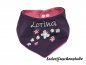Preview: Wende Halstuch Jersey pflaume und altrosa, mit Namen grau und 9 Schmetterlinge grau-altrosa-rosa-creme